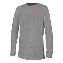 Clemson Nike Youth Small Logo Legend Dri-FIT Long Sleeve Tee - MD GREY