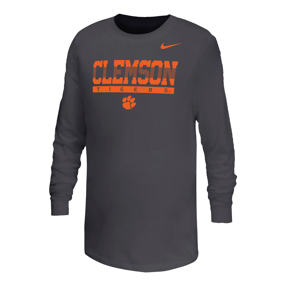 Clemson Nike Youth Long Sleeve Kinetic Tee - DK GREY
