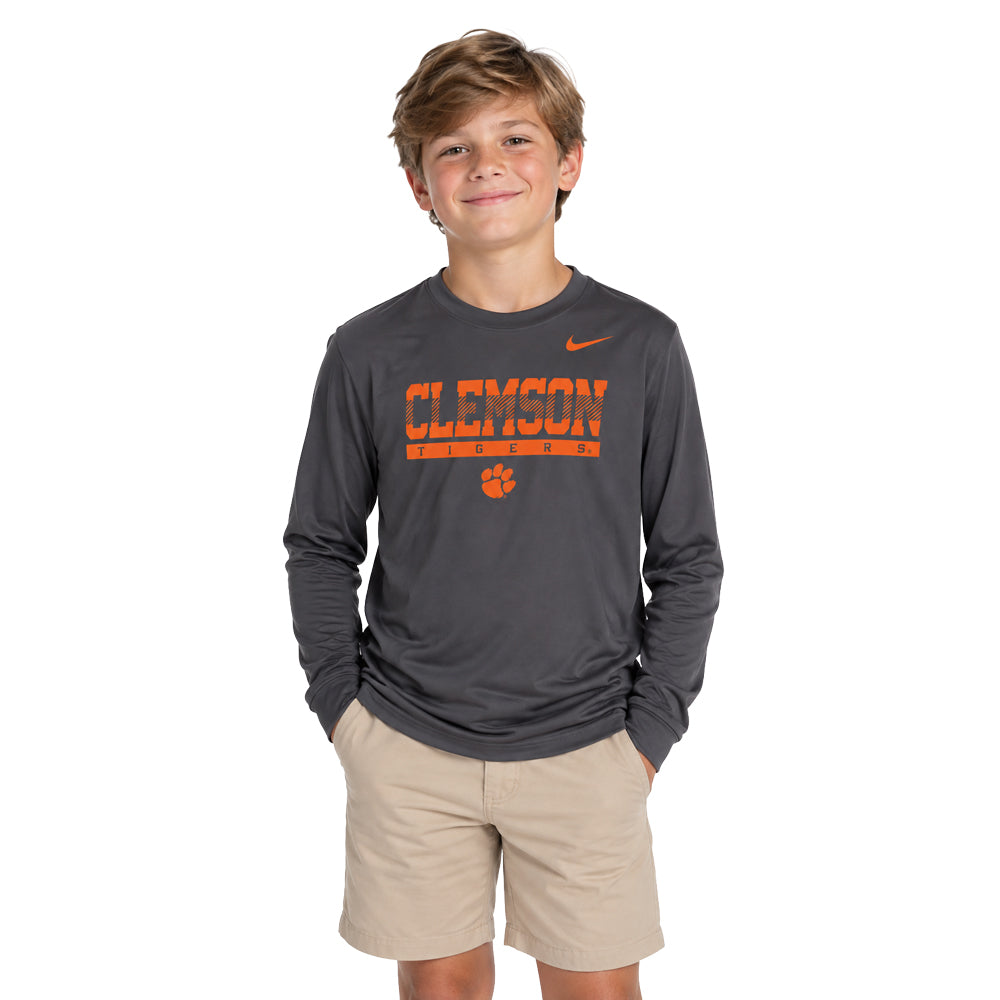 Clemson Nike Youth Long Sleeve Kinetic Tee