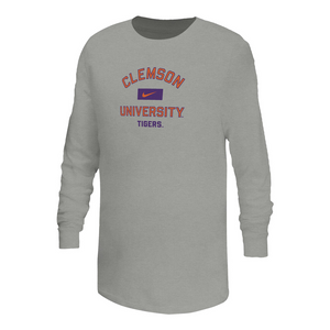 Clemson Nike Youth Long Sleeve University Tee - MD GREY