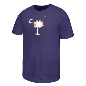 Clemson Nike Youth Palmetto C Baseball Tee - PURPLE