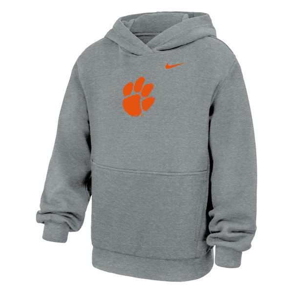 Clemson Nike Youth Paw Club Fleece Hoodie 2.0 - MD GREY