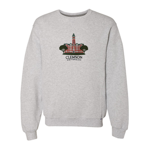 Clemson Old Main Embroidered Crewneck - LT GREY