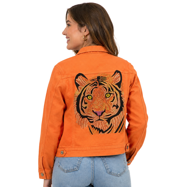 Clemson Orange Denim Tiger Face Jacket - ORANGE