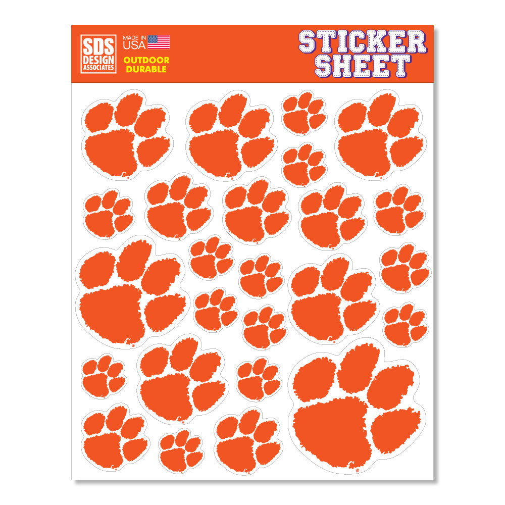 Clemson Orange Paw Sticker Sheet