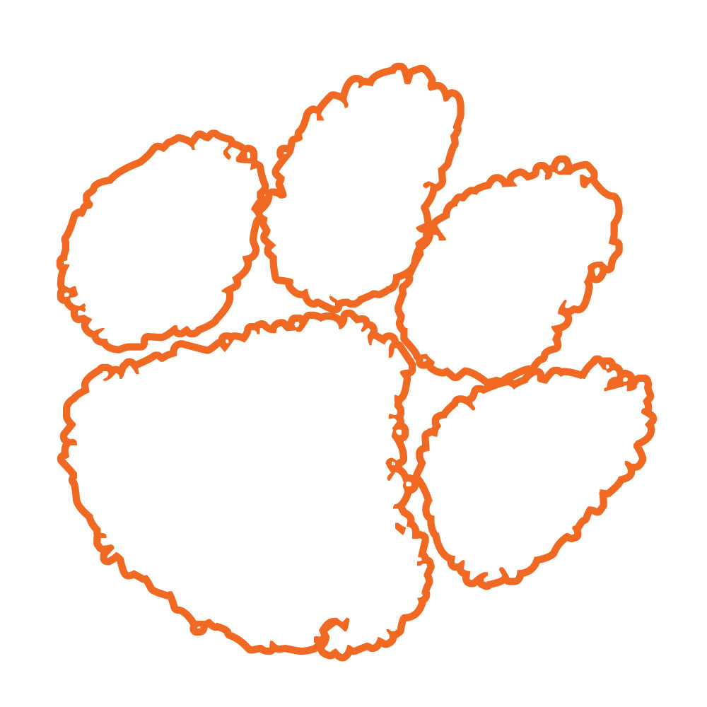 Clemson Outlined Paw Die-Cut Decal - WHITE