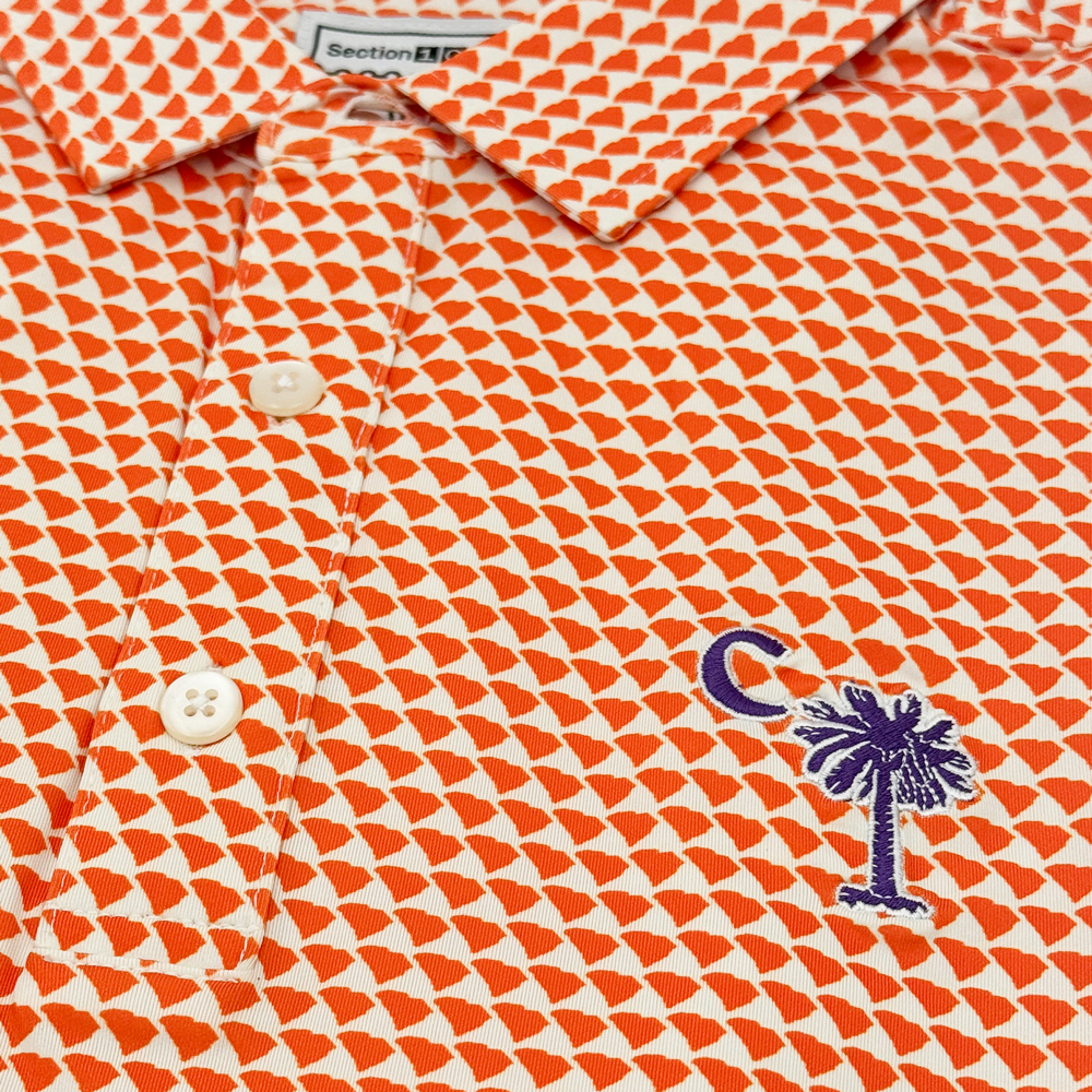 Clemson Palmetto Logo Map Polo - ORANGE