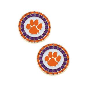 Clemson Pave Disc Stud Earrings