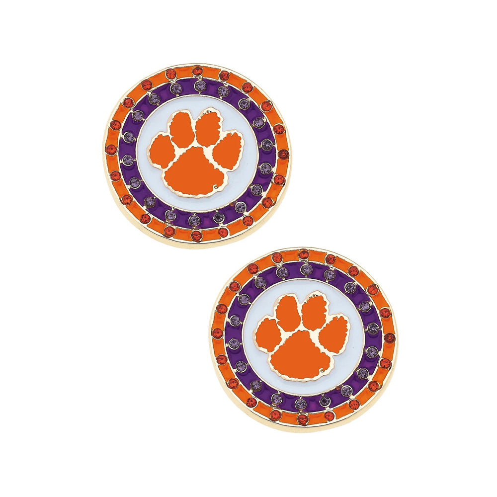 Clemson Pave Disc Stud Earrings