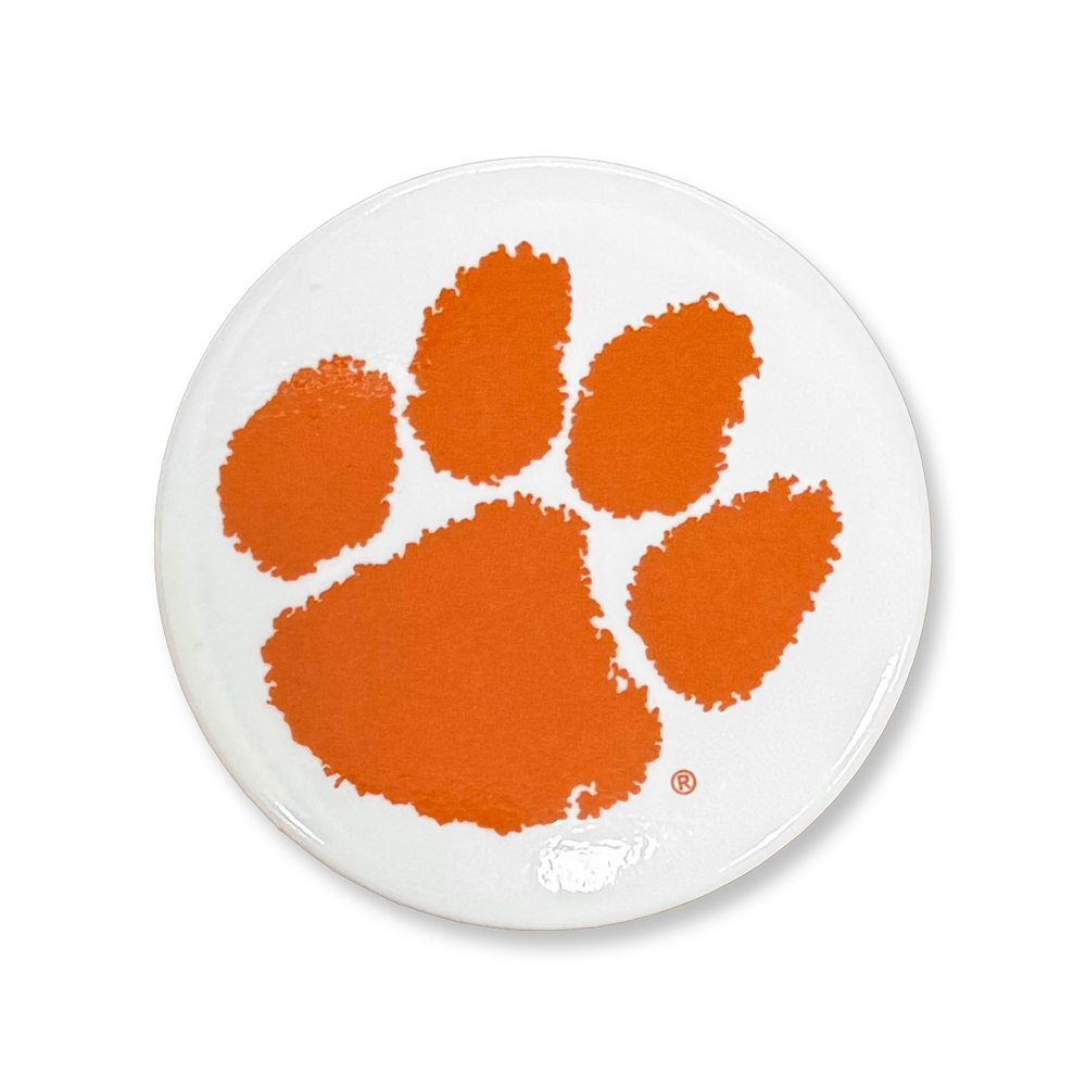 Clemson Paw Button - WHITE