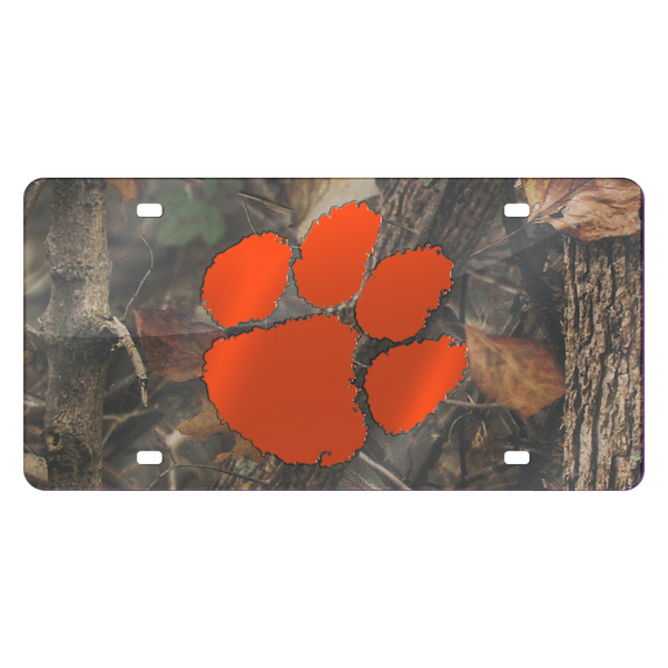 Clemson Paw Camo Mirror License Plate - ORANGE