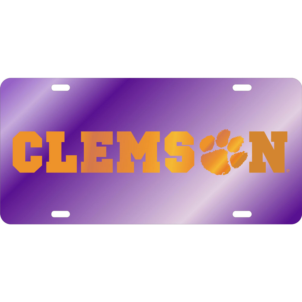 Clemson Paw Hammer License Plate - PURPLE