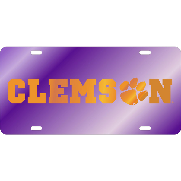 Clemson Paw Hammer License Plate - PURPLE