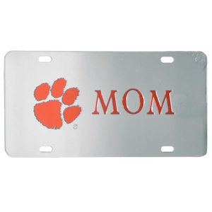 Clemson Paw Mom Mirror License Plate - SILVER