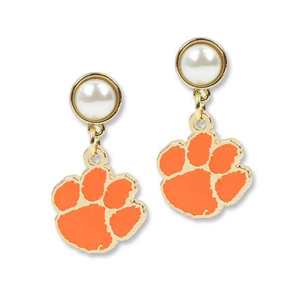 Clemson Pearl Stud Paw Earrings