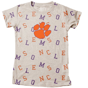 Clemson Preschool Girls Letter Knit Tee - OATMEAL