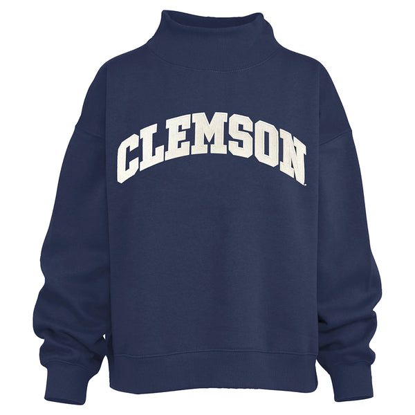Clemson Pressbox Puff Arch Mock Neck Sweatshirt - NAVY