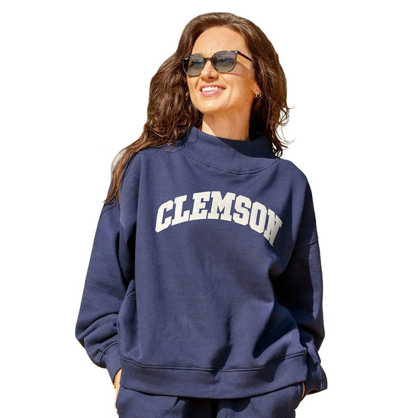 Clemson Pressbox Puff Arch Mock Neck Sweatshirt