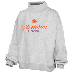 Clemson Pressbox Women’s Alexis Script Mockneck - LT GREY