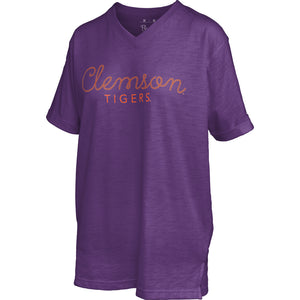 Clemson Pressbox Women's Chainstitch Pensacola Tee - PURPLE