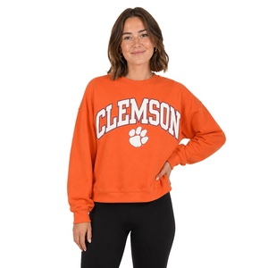 Clemson Pressbox Women's DBA Logo Sweeper Crewneck - ORANGE