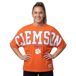 Clemson Pressbox Women’s Flannigan Big Man On Campus Top - ORANGE