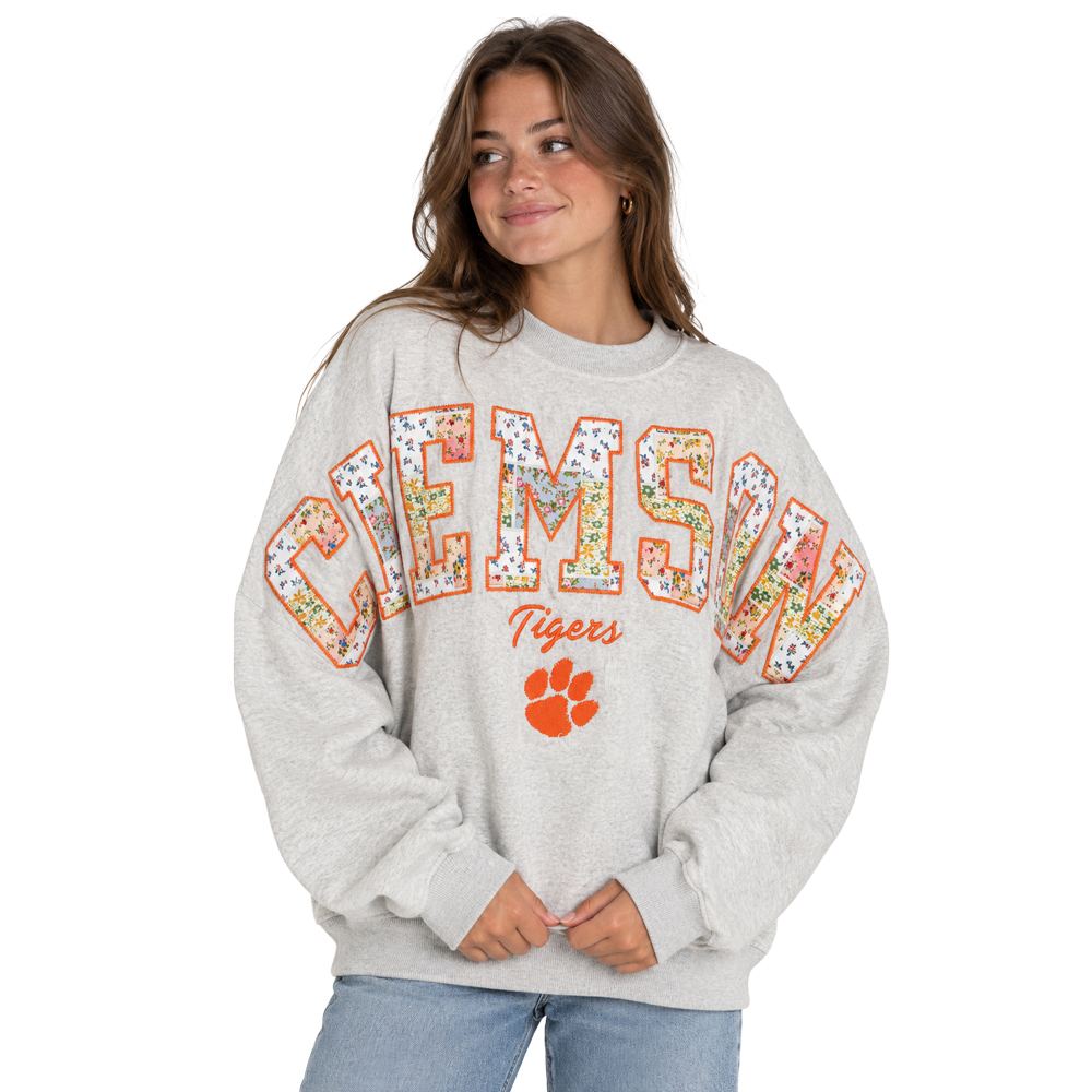 Clemson Pressbox Women's Hilda Big Man On Campus Sweatshirt - LT GREY