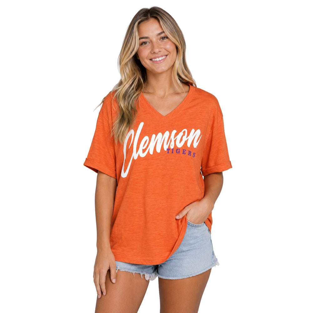 Clemson Pressbox Women’s Home Team Pensacola V-Neck Tee - ORANGE