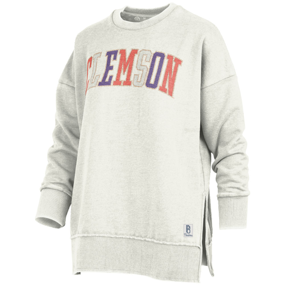 Clemson Pressbox Women's La Jolla White Multicolor Crew - IVORY