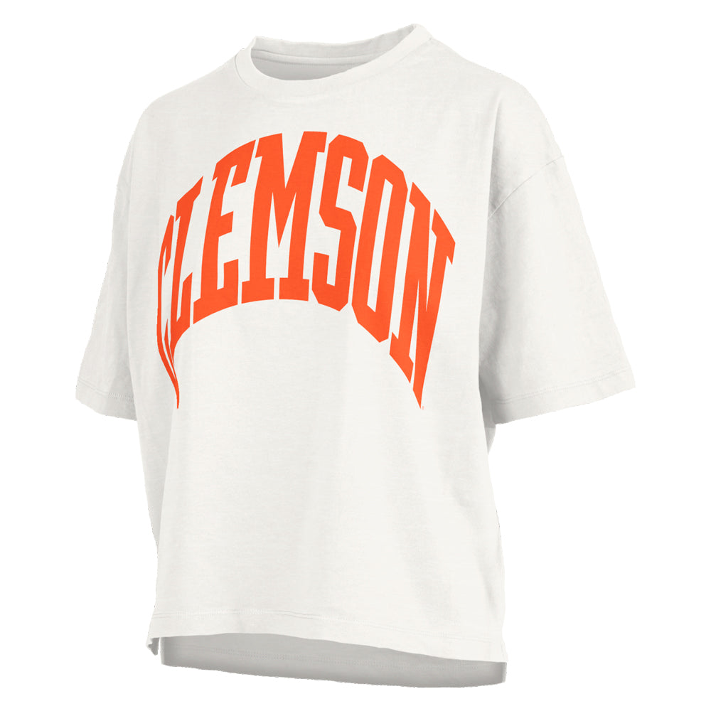 Clemson Pressbox Women’s Midland Arch Slub Motley Tee - WHITE