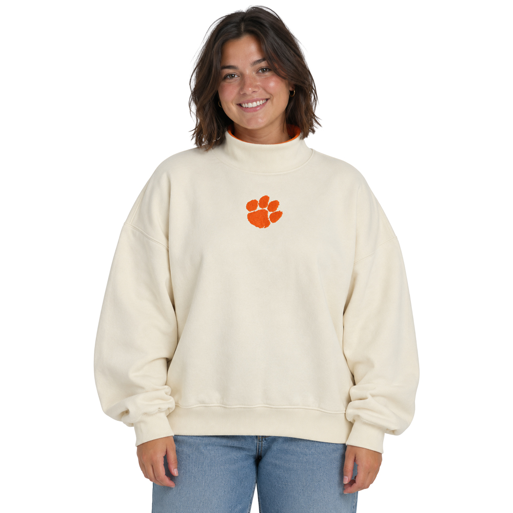 Clemson Pressbox Women's Mocktail Mock Neck Sweatshirt - IVORY