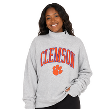 Clemson Pressbox Women's Nelson Texture Lingo Mock Neck Sweatshirt - LT GREY