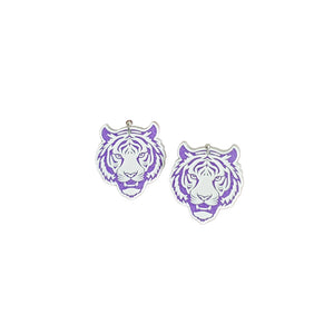 Clemson Purple Tiger Face Earrings
