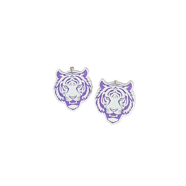 Clemson Purple Tiger Face Earrings
