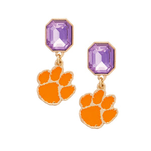 Clemson Rhinestone Enamel Logo Earrings