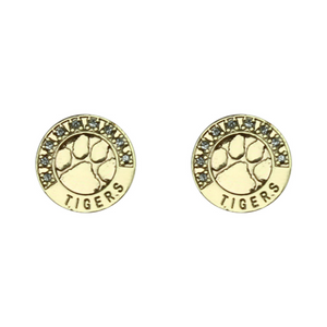 Clemson Rhinestone Paw Circle Earring  - GOLD