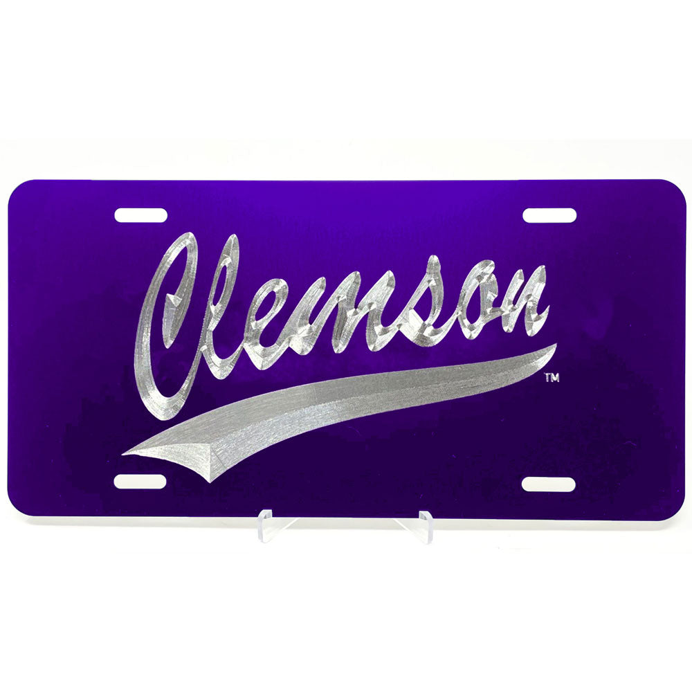Clemson Script Etched License Plate