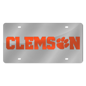 Clemson Silver Paw Hammer License Plate - SILVER