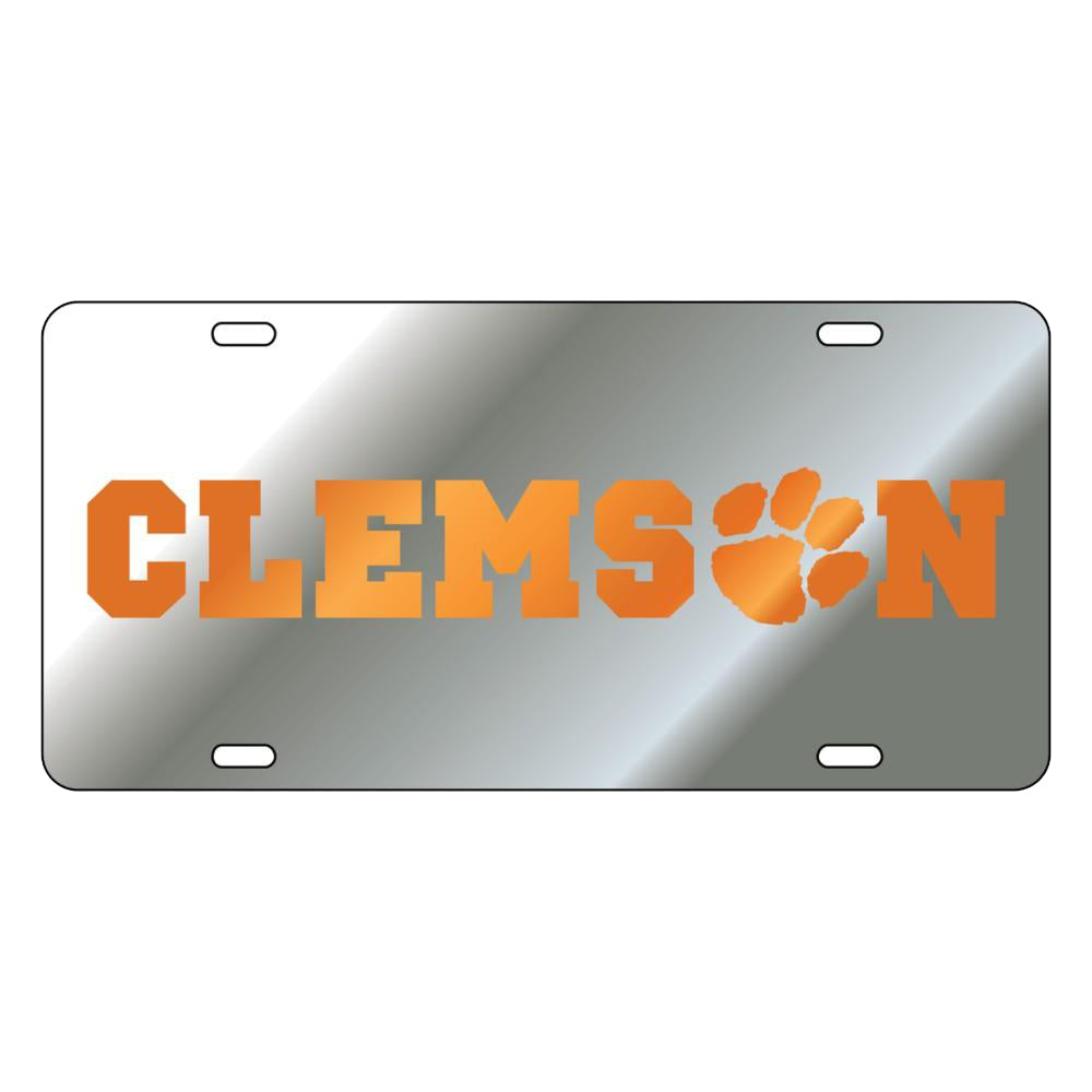 Clemson Silver Paw Hammer License Plate