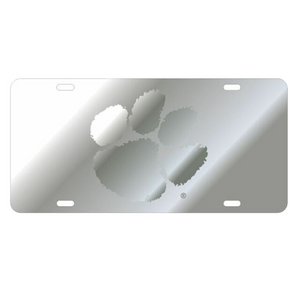 Clemson Silver Paw Mirror License Plate - SILVER