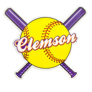 Clemson Softball Crossed Bats Decal