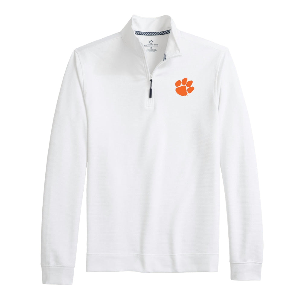 Clemson Southern Tide Schooner Textured Quarter Zip - WHITE