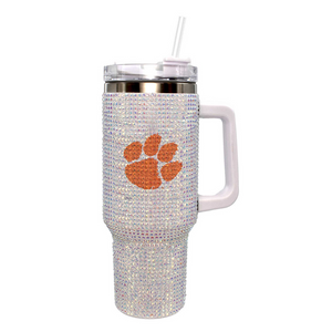 Clemson Stainless Bling Paw Tumbler - WHITE