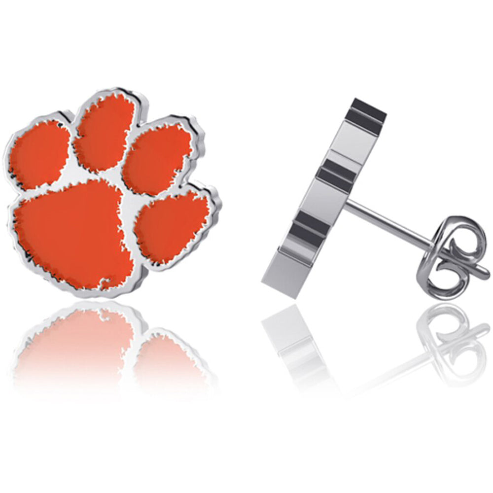 Clemson Sterling Silver Enamel Paw Post Earrings