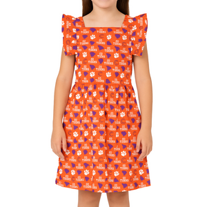 Clemson Stewart Simmons Girls Flutter Sleeve Dress - ORANGE