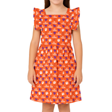 Clemson Stewart Simmons Girls Flutter Sleeve Dress - ORANGE