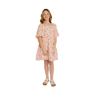 Clemson Stewart Simmons Girls Team Puff Sleeve Dress - WHITE