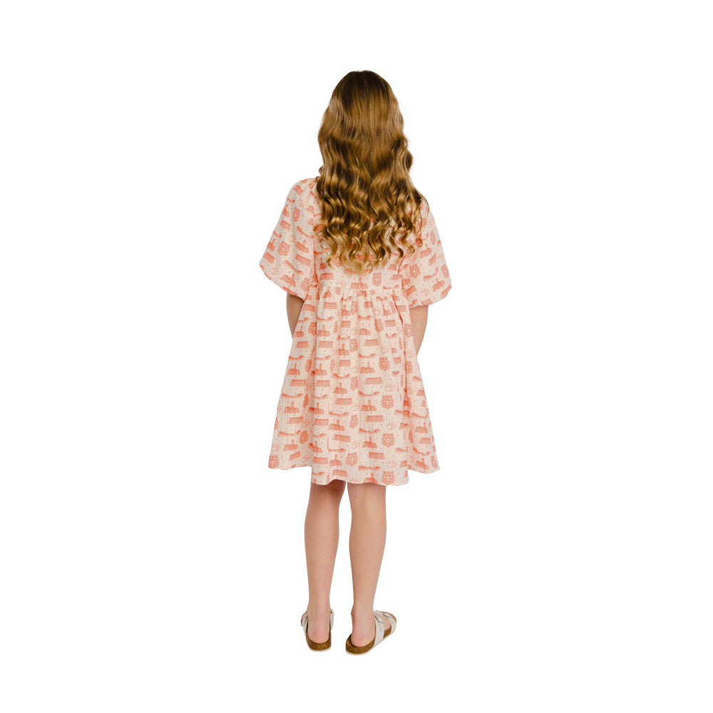 Clemson Stewart Simmons Girls Team Puff Sleeve Dress - WHITE