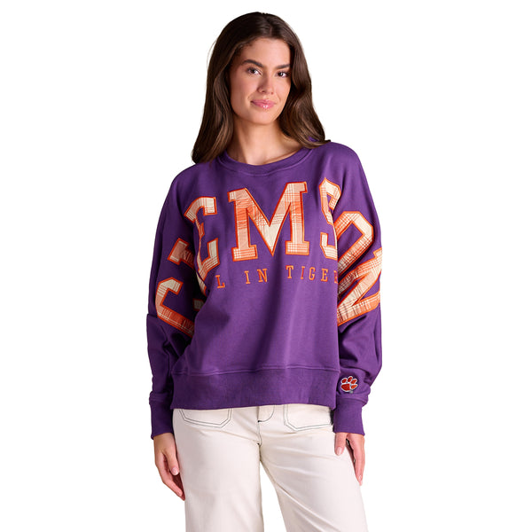 Clemson Stewart Simmons Women's Heritage Plaid Crewneck