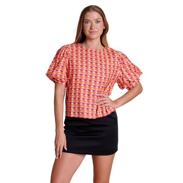 Clemson Stewart Simmons Women's Twill Puff Sleeve Blouse - ORANGE